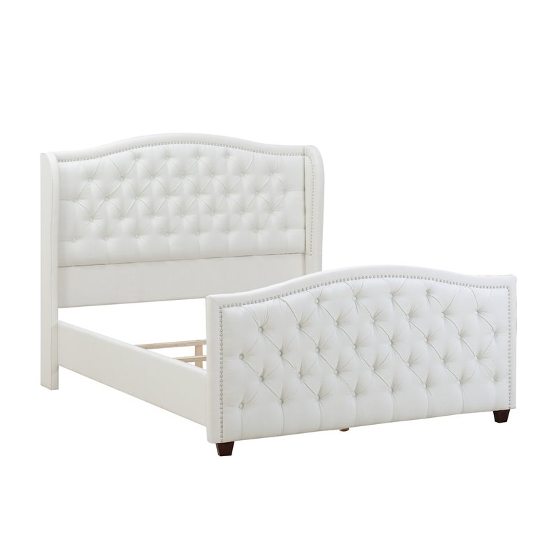 Marcella Tufted Wingback Queen Bed Antique White