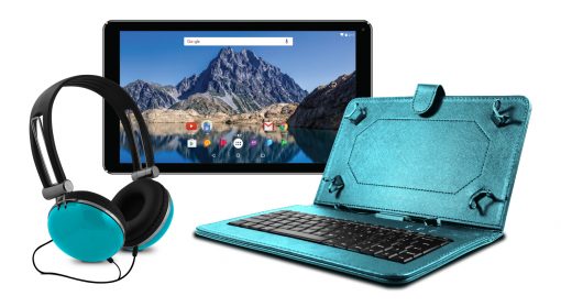 Ematic EGQ236 10" Tablet Android 8.1 Oreo Keyboard Folio Case and Headphones