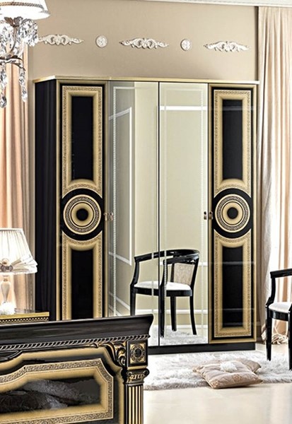 ESF Camelgroup Italy Aida Black Gold 4 Doors Wardrobe