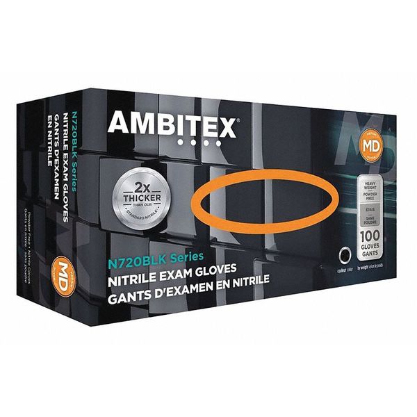 AMBITEX Disposable Gloves Nitrile Powder Free Black M 1000 PK