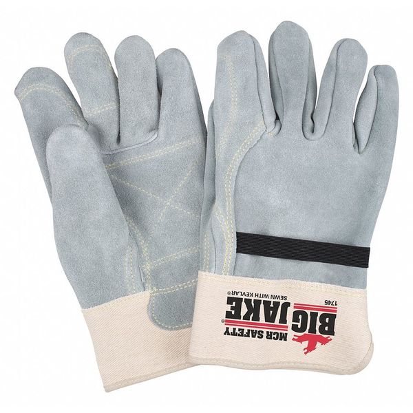MCR SAFETY Leather Palm Gloves, Gunn Cut, L, Gray, PK12
