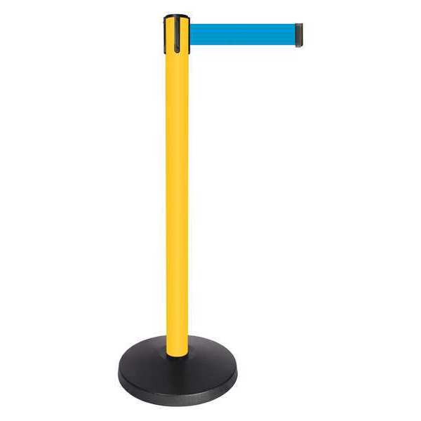 QUEUEWAY Barrier Post, Light Blue Belt, Yellow Post